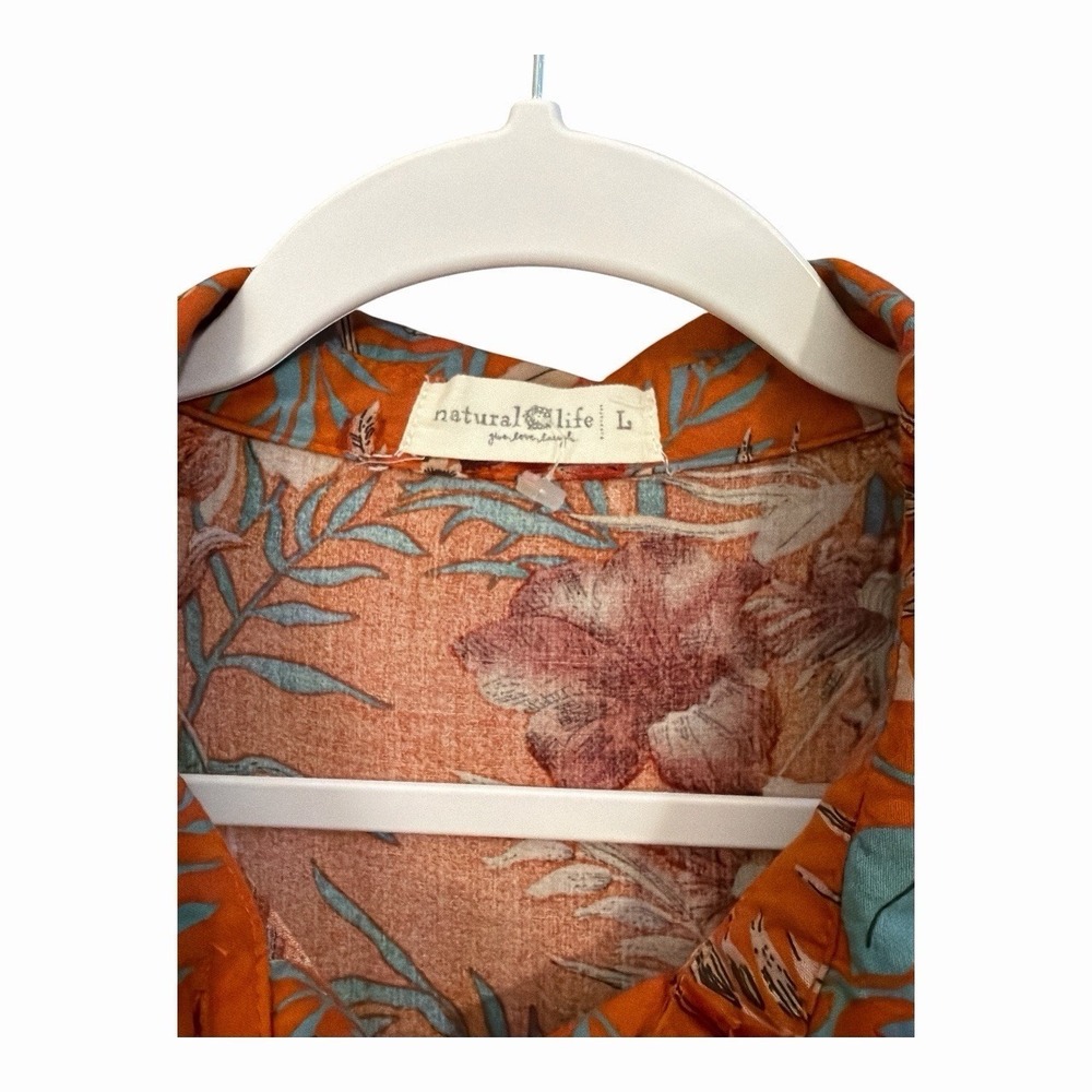 Natural Life Rebecca Midi Dress Orange Floral Boho Tiered Rayon Large - Picture 3 of 6
